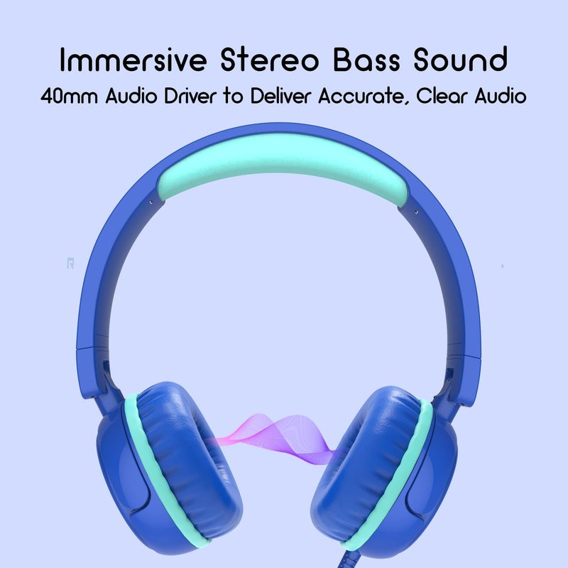 IMYB Kids Headphones, V1 Wired Stereo Foldable Tangle-Free 3.5mm Adjustable On-Ear Headphones for Kids for School/Toddlers/Childrens/Teens/Boys/Girls/Ipad/Tablet/Kindle/Phones/Travel/Plane (Blue) - Image 3
